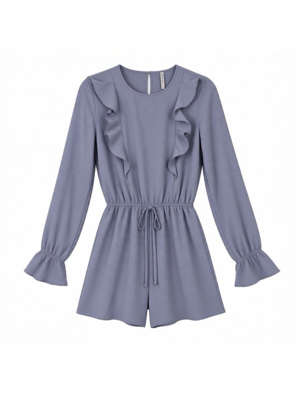 Color Thread Romper Size Small Silver Crepe Woven Lined Ruffle One Piece